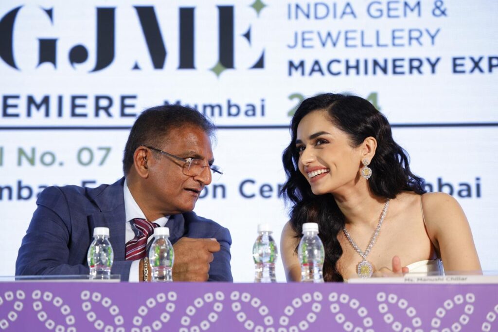 Shri Vipul Shah, Chairman, GJEPC in conversation with Former Miss World and actor Ms. Manushi Chhillar, Brand Ambassador, GJEPC