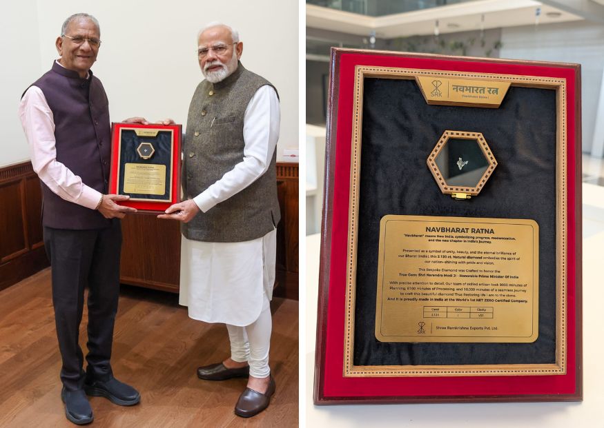 Shri Govind Dholakia Gifts Prime Minister Modi a 2.12-Carat India-Shaped Diamond