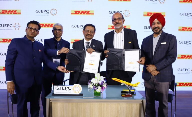 DHL Express delivery truck carrying Indian jewellery exports for global markets