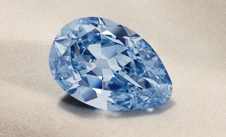 Golconda Blue Diamond – 23.24 carats, Fancy Vivid Blue, pear-shaped gemstone