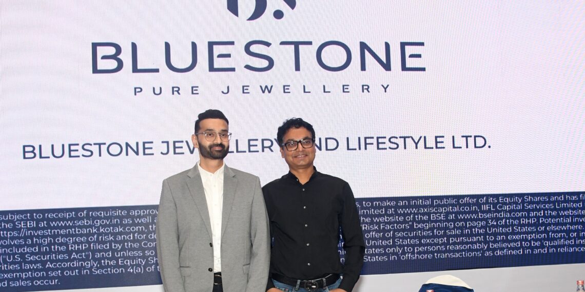 Mr. Rumit Dugar, CFO & Mr. Gaurav Singh Kushwaha, CMD and CEO of BlueStone Jewellery and Lifestyle Limited at their IPO Price Band announcement, Mumbai