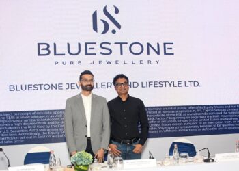 Mr. Rumit Dugar, CFO & Mr. Gaurav Singh Kushwaha, CMD and CEO of BlueStone Jewellery and Lifestyle Limited at their IPO Price Band announcement, Mumbai