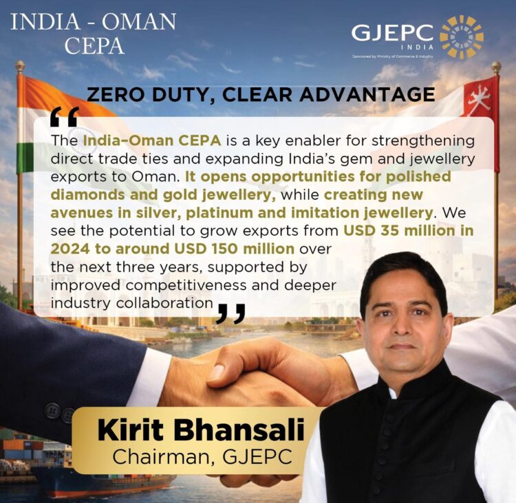 GJEPC highlights export growth under India–Oman CEPA for gems and jewellery