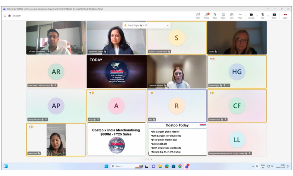 GJEPC members in virtual webinar with Costco merchandising team via India-USA Trade Facilitation Portal April 2026