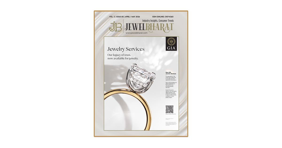 Jewel Bharat e-magazine April 2026 cover featuring Akshay Kala eternal art at GJS Mumbai and World Diamond Day highlights