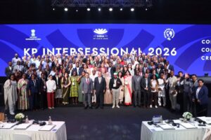 Kirit Bhansali and KP delegates during Kimberley Process Intersessional 2026 in Mumbai discussing natural diamond trade and transparency