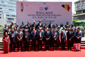 Group photo of Belgian PM Bart De Wever with BDB and GJEPC leaders at Bharat Diamond Bourse