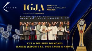 Kiran Gems receives the Highest Exporter of Cut & Polished Diamonds (Large) award during the 52nd India Gems & Jewellery Awards in Mumbai