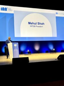 WFDB President Mehul Shah addressing CIBJO's centenary celebration at VicenzaOro in Italy