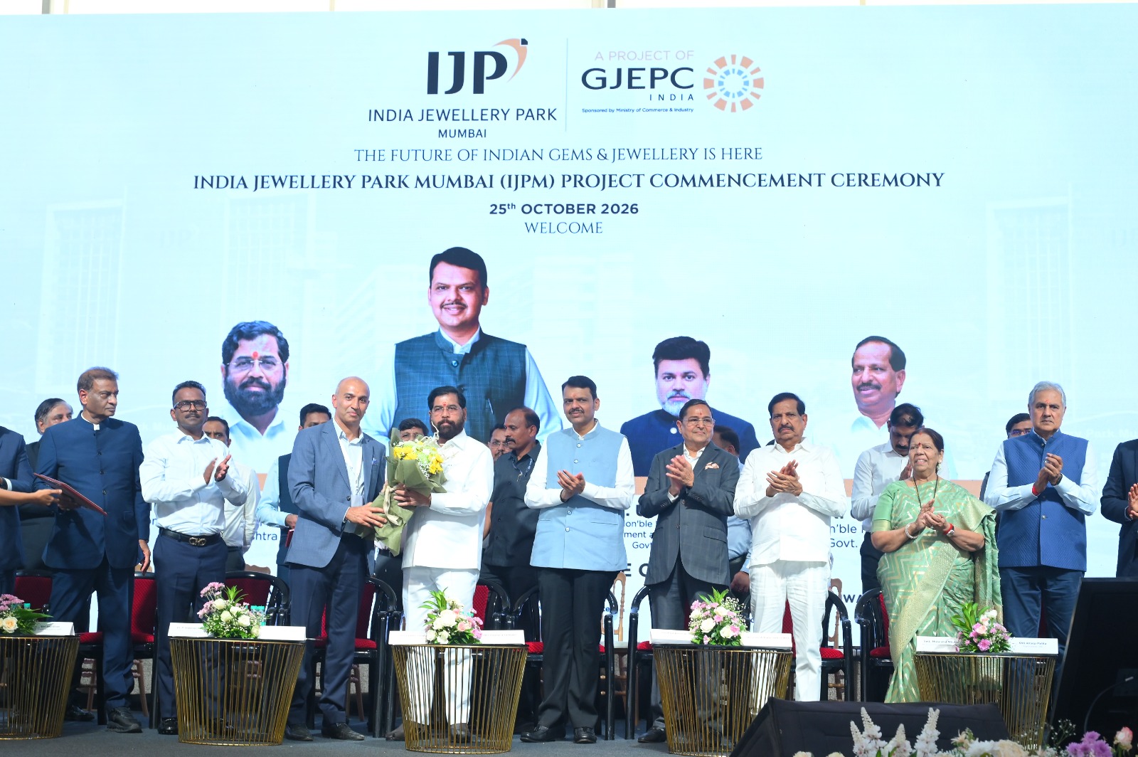 Maharashtra Chief Minister Devendra Fadnavis at the commencement of construction ceremony for India Jewellery Park Mumbai